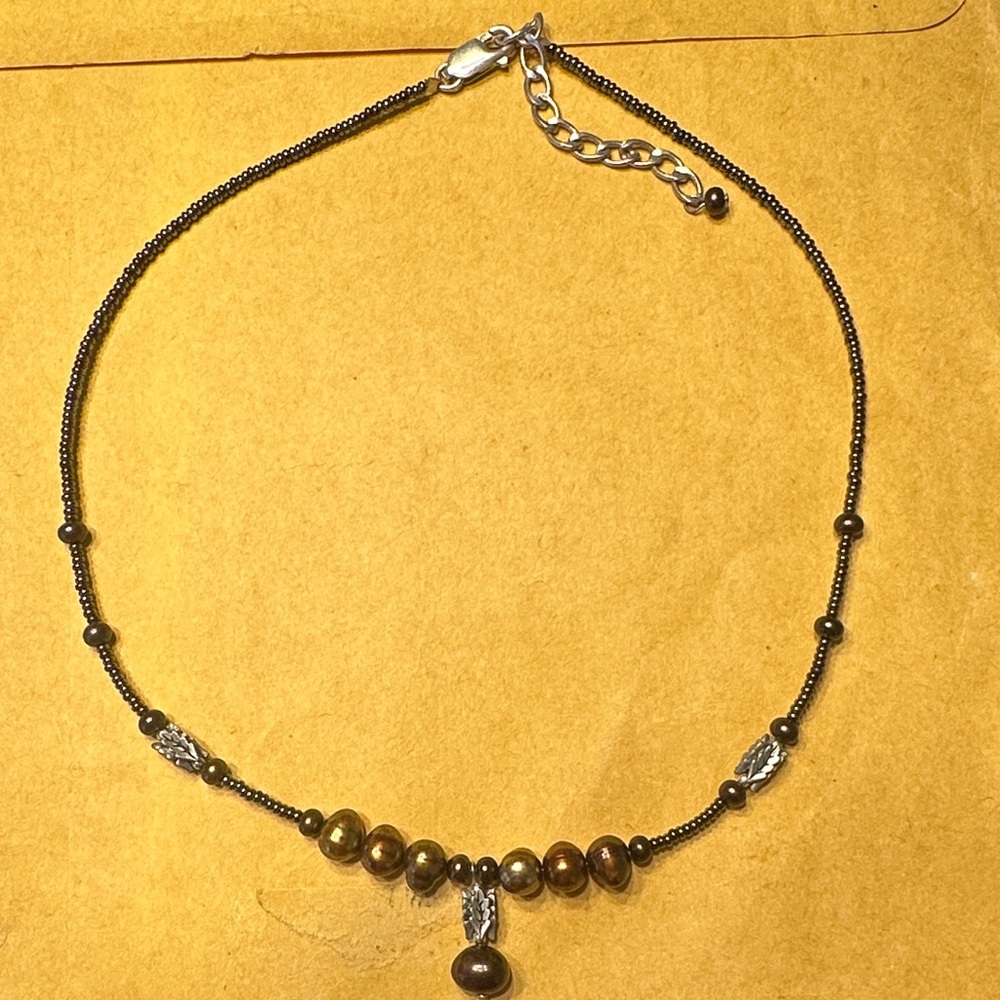 Genuine Brown Pearl and 925 Sliver Necklace